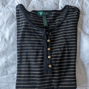 Lauren Ralph Lauren Black Long Sleeve Henley with Gold Stripes